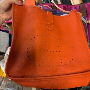 Orange Leather Tote Bag